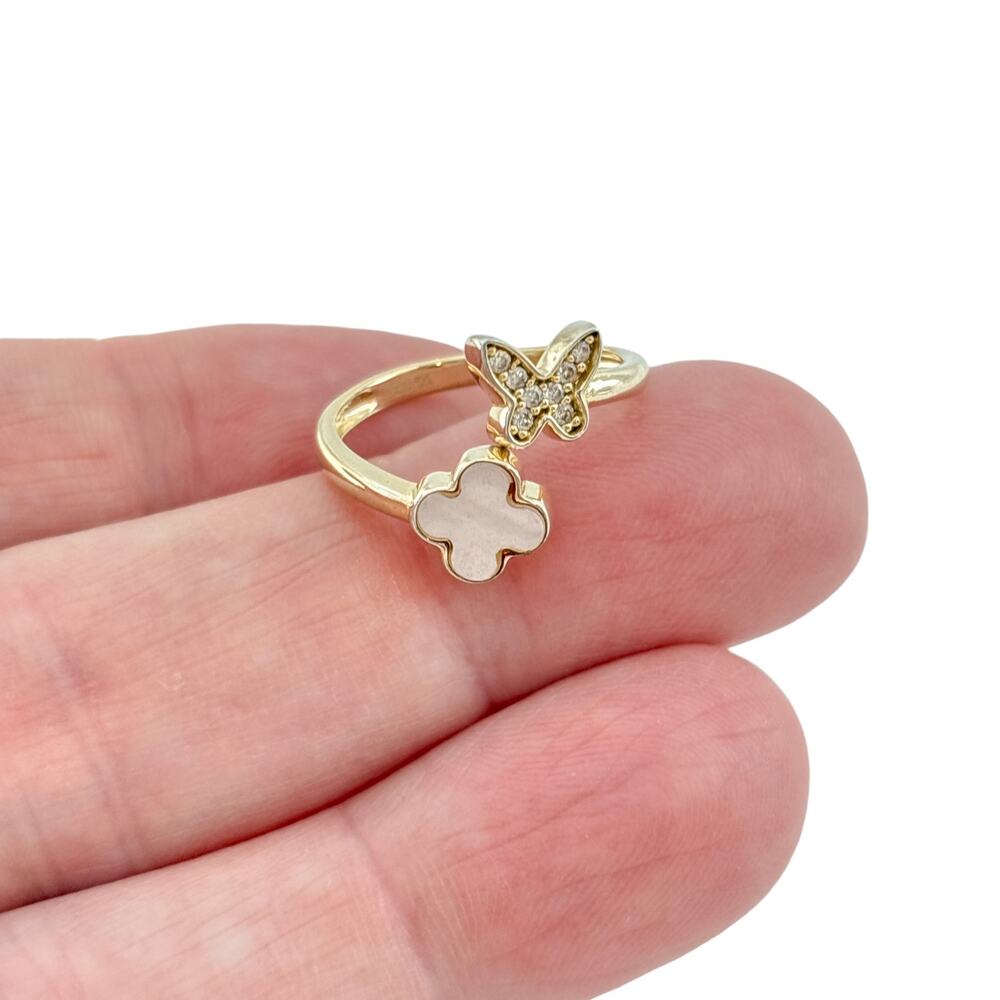 Vintage Gold-Tone Sterling Silver 925 MOP CZ Butterfly Ring Size 7